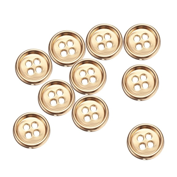 Uxcell 10pcs Metal Sewing Button, 12.5mm 4-Hole Round Suit Shirts Coats Clothes Sewing Buttons for Decoration Craft, Gold