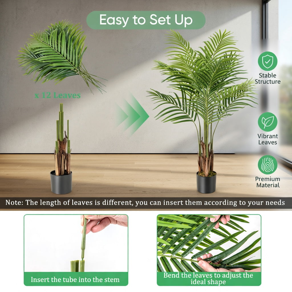 Topcobe 2 Pack 4.2 Feet Tall Artificial Palm Paradise Plant Large Fake Potted Tree Green, Artificial Trees for Home Decor Indoor Outdoor