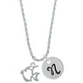 thumbnail image 1 of Delight Jewelry Silvertone 2-D Open Angel Fish Silvertone Script Initial Disc - N - Charm Necklace, 20"+3", 1 of 4