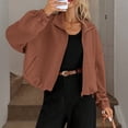 thumbnail image 6 of WTOBBY Women's Fashion Solid Color Baseball Jacket with Long Sleeve, High Neck, Drawstring Hem, and Pockets,Brown XL, 6 of 7