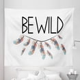 thumbnail image 1 of Feather Tapestry, Be Wild Calligraphy with Bohemian Plume Colorful Motivating Theme, Fabric Wall Hanging Decor for Bedroom Living Room Dorm, 5 Sizes, Charcoal Grey Multicolor, by Ambesonne, 1 of 1