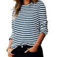 thumbnail image 3 of hxobax Striped Long Sleeve Tops Womens Fall Pullover Shirts Casual Round Neck Tunic Tshirts Blouses, 3 of 7
