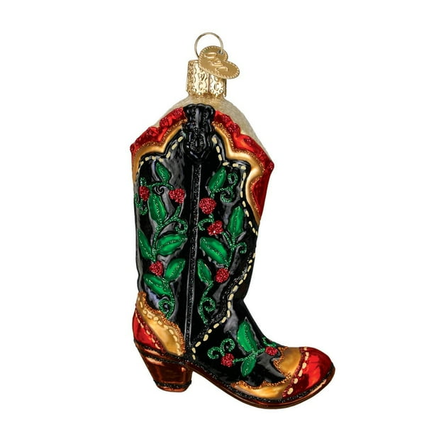 Bota de vaquero navideña del Viejo Mundo con adorno colgante, 10 x 8 x 3 cm