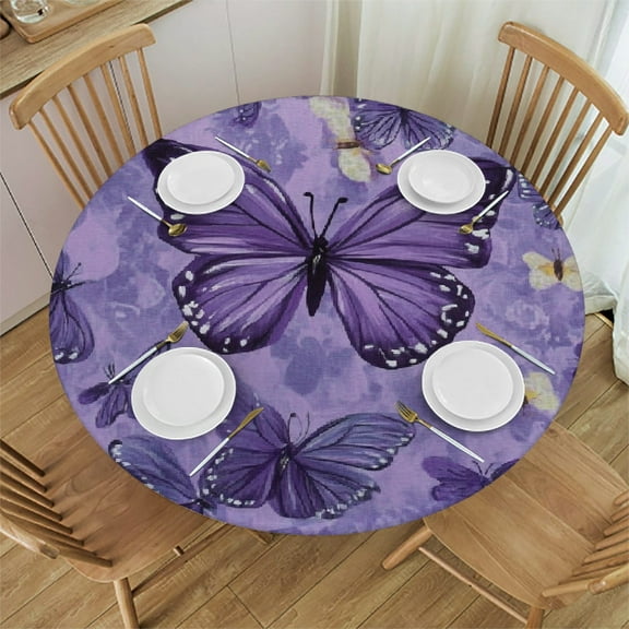 BCIIG Butterfly Purple Pattern Round Tablecloth - Stain-Resistant & Washable for Indoor and Outdoor Dining, Kitchen, Farmhouse - Ideal for Restaurants, Weddings, Parties, Picnics - Home Theme 31"-35
