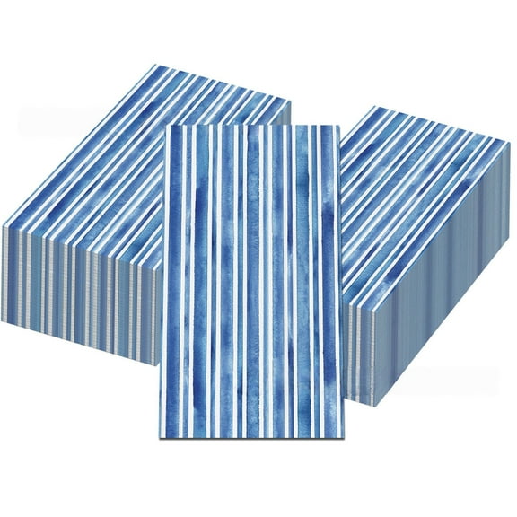 100 Pieces Guest Napkins Disposable Paper Towels Rectangular Dinner Hand Towels for Home Kitchen Bathroom and Other Holiday Table Decoration Party Supplies(Dark blue stripes)