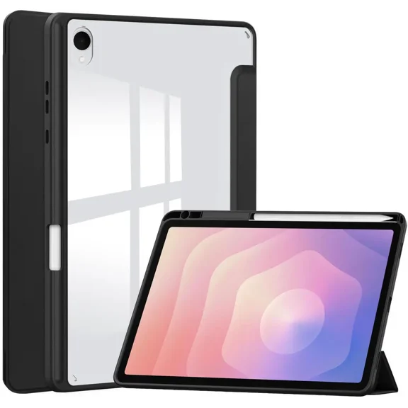 Case for Samsung Galaxy Tab S11 11 inch 2025 SM-X730 X736B, Tri-Fold Smart Folio Cover Auto Wake/Sleep with Clear Back/Pencil Holder Stand