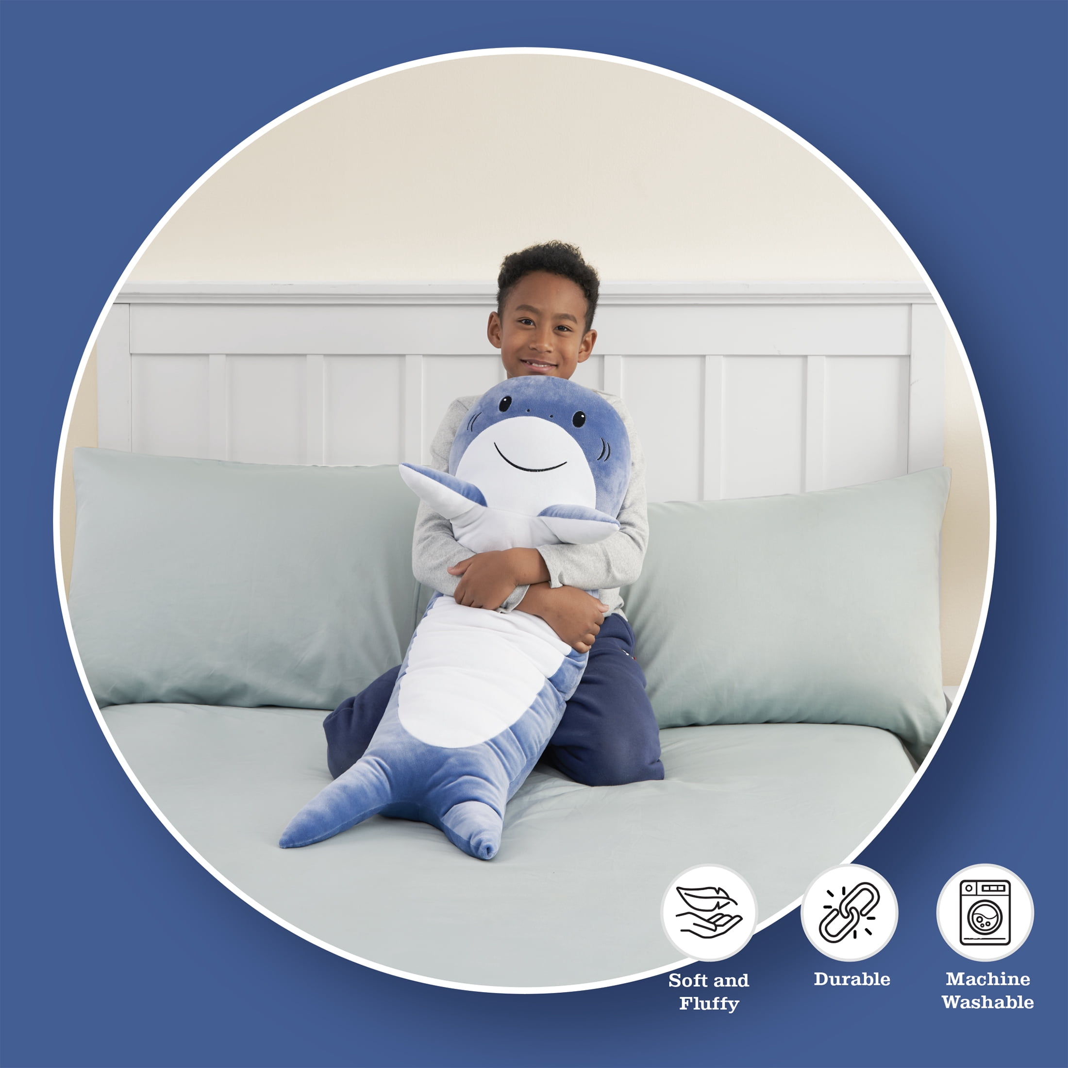 B Kids Shark Squishy Body Pillow, Navy