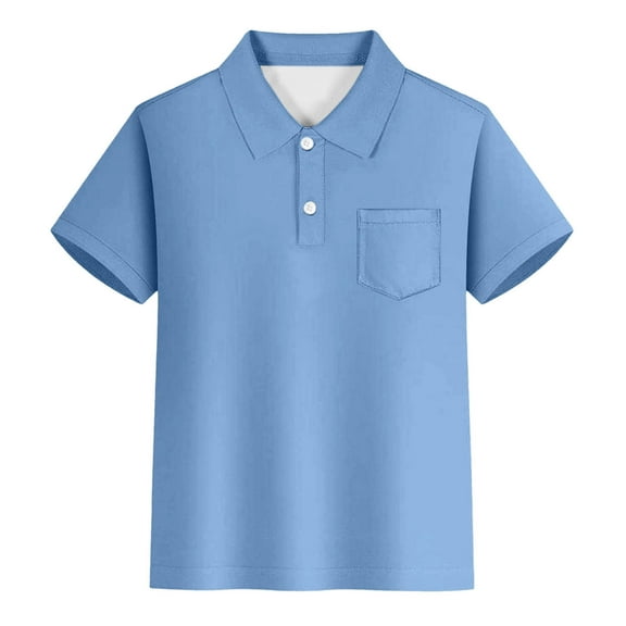 Boys Short Sleeve Polo Shirts Casual V-Neck School Uniform Golf Toddler Kids Casual Tee Tops Beach Holiday Top Sky Blue 11-12 Years