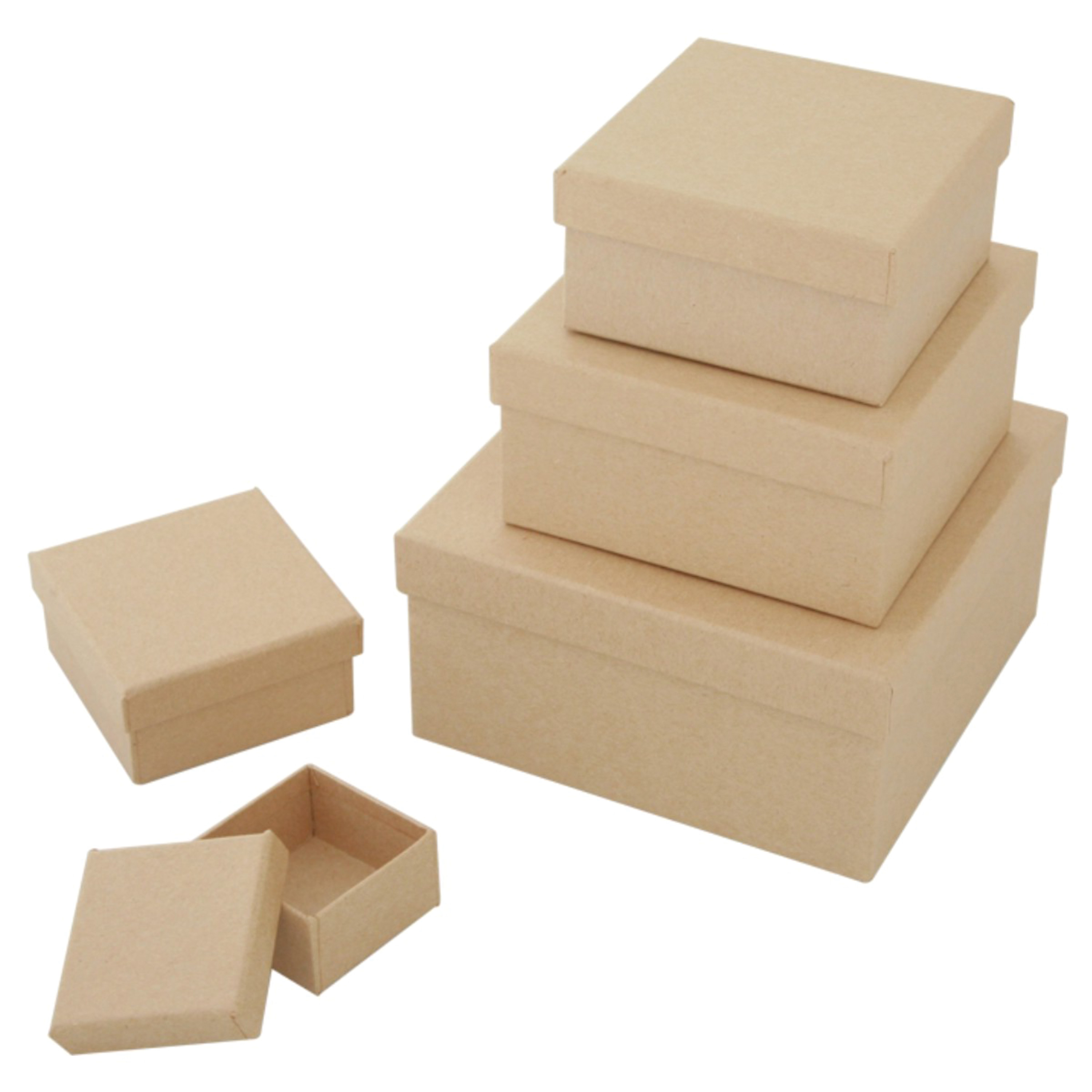 Papier Mache Square Box, 5/Pkg., Medium