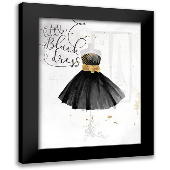 OnRei 12x14 Black Modern Framed Museum Art Print Titled - Little Black Gold Dress