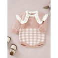 thumbnail image 4 of Seyurigaoka Infant Baby Girls Knitted Romper Tops Long Sleeve Crew Neck Plaid Print Frill Trim Bodysuit Cute 0-18 Months Baby Autumn Winter Playsuits, 4 of 9