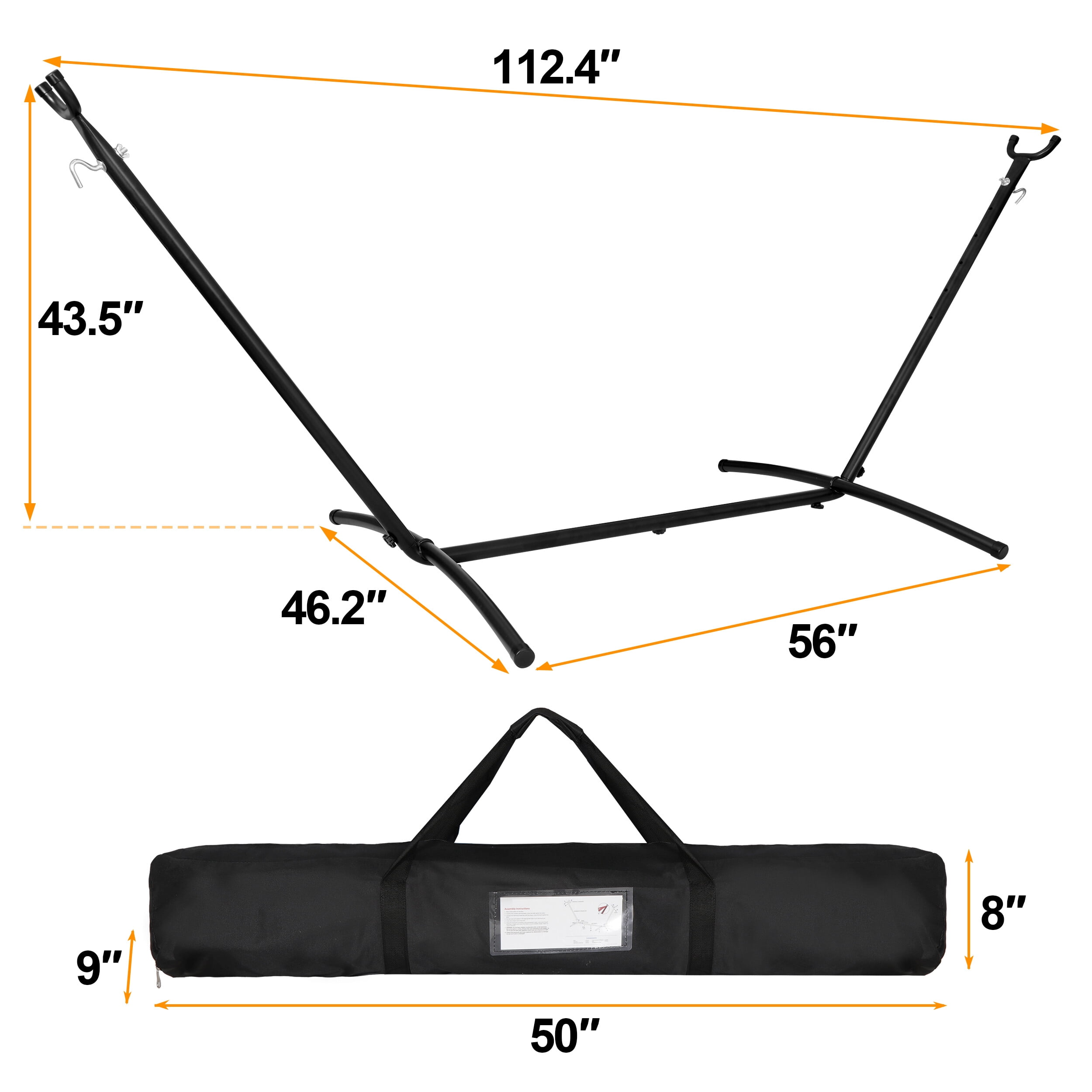 ZenSports 450lbs Portable 9FT Brazilian Double Hammock Stand for 2-Person W/Carry Bag, Tan Stripes