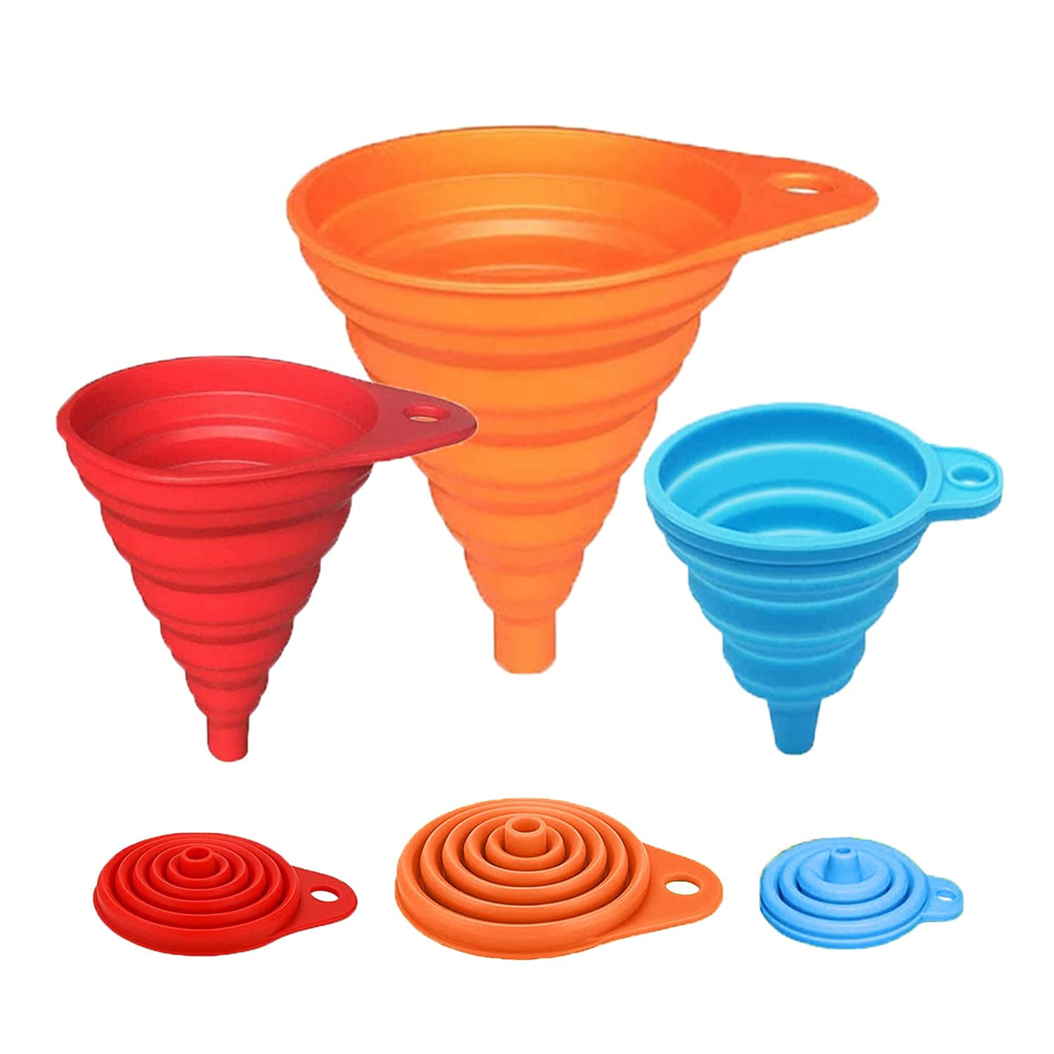 3 Different Sizes of Kitchen Funnel Set, Silicone Collapsible Funnels for Kitchen Use, Foldable