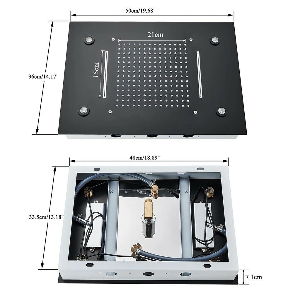 Luxury LED Rainfall Shower Head with Shower Bar High Pressure Top Ceiling Rain Matte Black