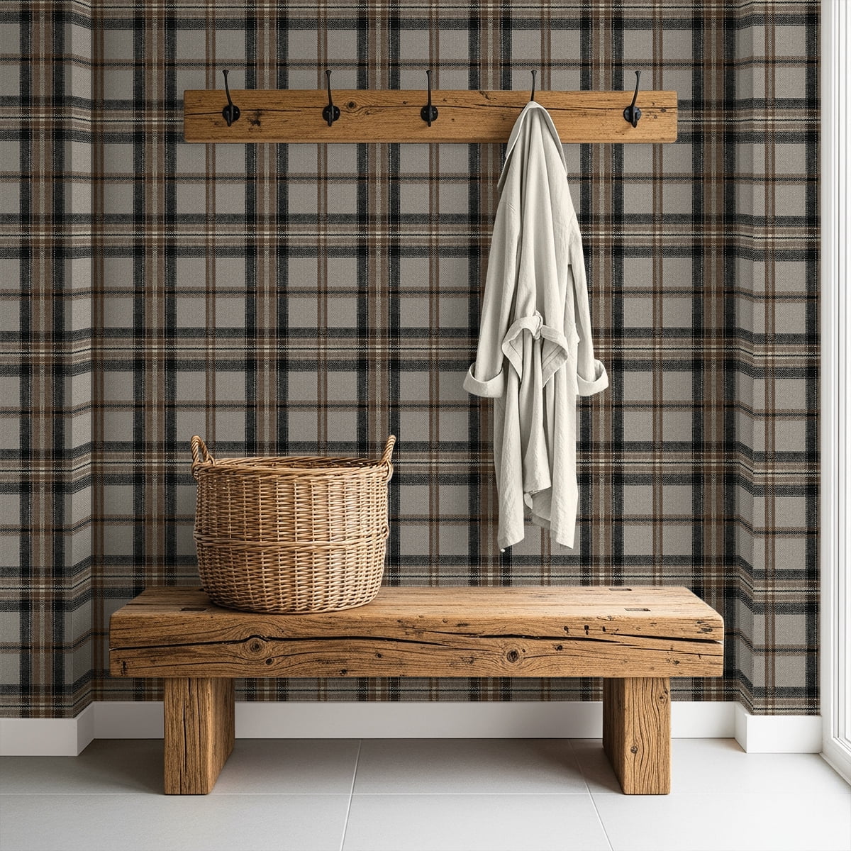 Harry & Grace Cliffside Herringbone Plaid Premium Matte Non-Woven Peel and Stick Wallpaper - 20.5 in. W x 18 ft. L Roll