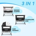 thumbnail image 3 of Baby Bassinet Bedside Crib Foldable Portable with Adjustable Height, Wheels, and Storage Basket, dark gray, 3 of 7