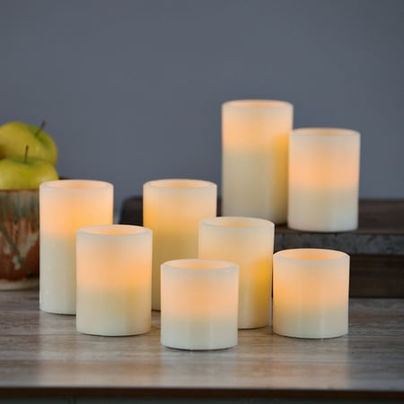Flat Havdalah Candle - Flameless Pillar Candles | Set of 8 | Remote, Timer & Batteries Included | Cream Wax Flat Top