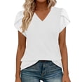 thumbnail image 2 of YFNNUP Women's Petal Short Sleeve Tunic Tops Slim Fit V Neck T Shirts Summer Solid Color Blouses Casual Tee Shrits, 2 of 10