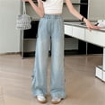 thumbnail image 5 of EnJoCho Girls Denim Jeans Wide Leg High Waist Elastic Waist Side Bow Lightweight Trousers Thin Bottoms Sizes 8-16 Summer Holiday Cute Casual Fashion Daily Wear, 5 of 9