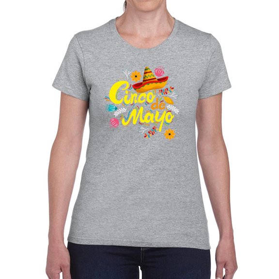 Cinco De Mayo Hat N Flowers Shaped T-Shirt Women -Image by Shutterstock, Female XX-Large