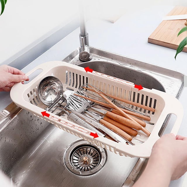 Cesta de drenaje retráctil para fregadero de cocina, escurridor de platos de plástico, cesta de filtro para fregadero, cesta para frutas y verduras