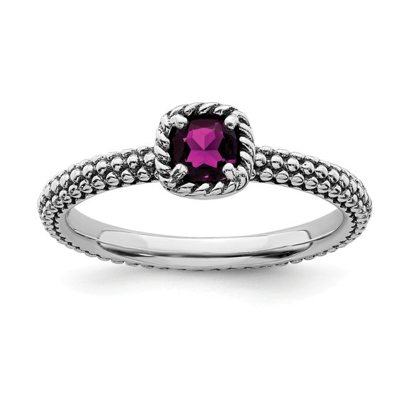 Sterling Silver Stackable Expressions Checker-cut Rhodolite Garnet Ring - Size 7