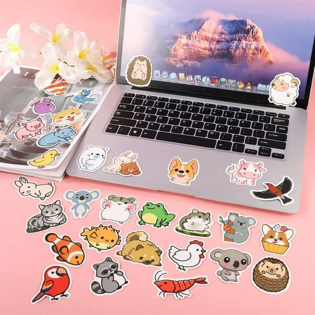 Pegatinas impermeables Jadeshay 100 piezas de animales de dibujos animados PVC autoadhesivo