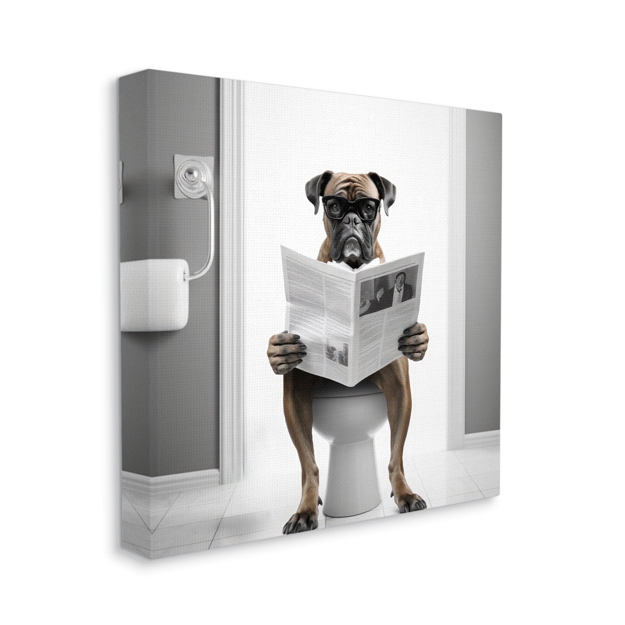 Stupell Industries Boxer Dog & Newspaper Animals & Insects Painting Gallery Wrapped Canvas Art Print Wall Art, 30 x 30