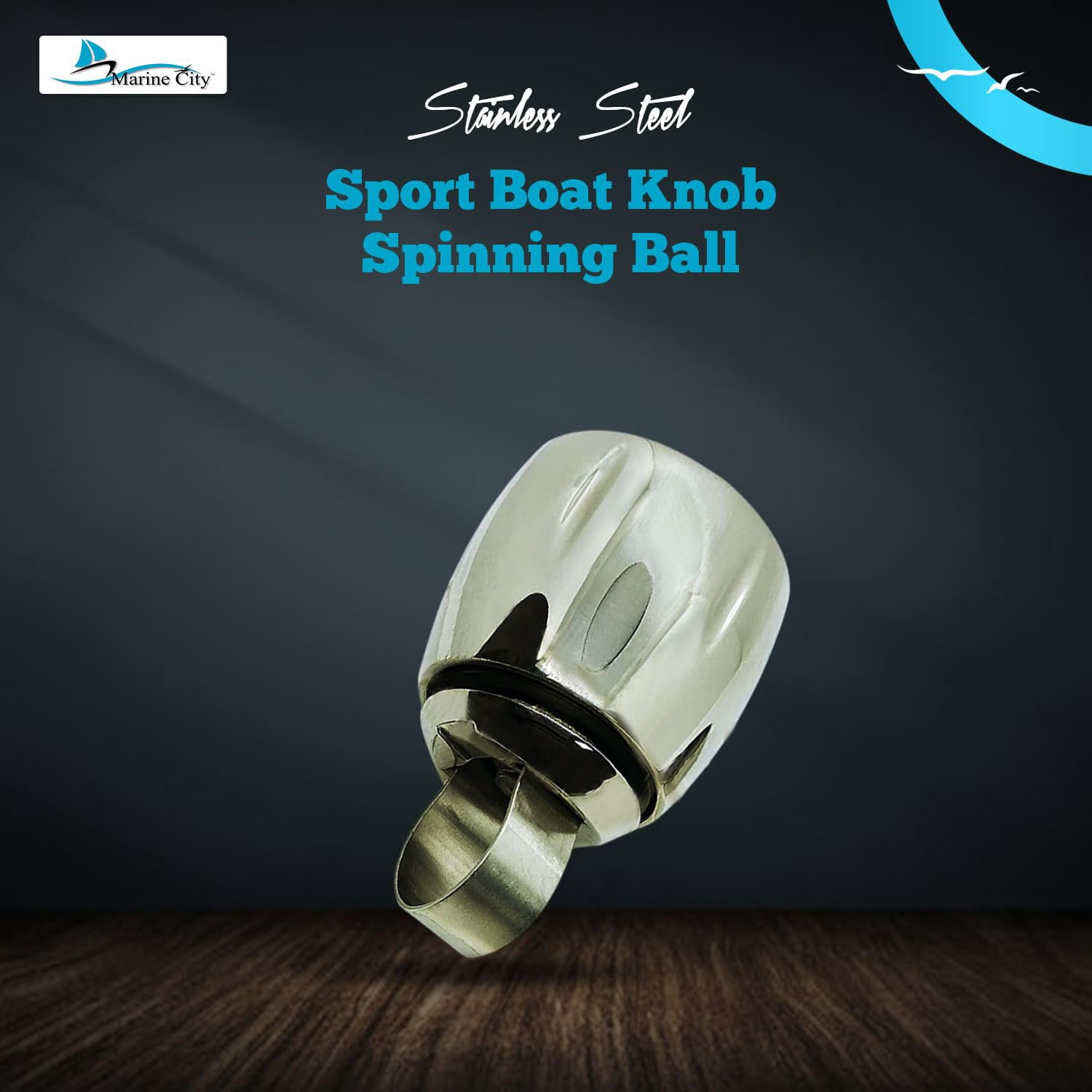 MARINE CITY 316 Stainless Steel Steering Wheel Knob with Cap, Gloss Polished Finish, Durable Spinning Ball Bearing for Marine Boats, Yachts, Kayaks, and Caravans Pack of 1
