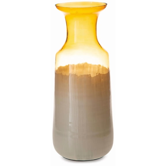 Signature Design by Ashley Wynburg 16.75" Glass Vase, White/Amber Ombre Finish