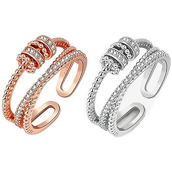Threanic Triple-Spin Ring, Feelief Zirconica Triple Fidget Ring, to My Daughter Fidget Spinner Ring, Open Anti Anxiety Ring (2pcs)