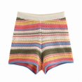 thumbnail image 5 of Two Piece Women Summer Casual Knit Short Sleeve Button Down Shirt and Shorts Matching Set Red Striped Suit S, 5 of 8