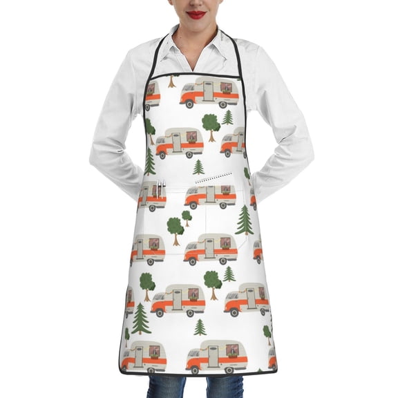 Easygdp Camp Van Apron Waterdrop Resistant with 2 Pockets,Oil Resistant Cooking Kitchen Chef Apron for Women Men