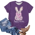 thumbnail image 5 of WHLBF Womens Tops Easter Bunny Printing Short Sleeved Round Neck Pullover Casual T-Shirt Purple L, 5 of 5