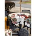 thumbnail image 4 of Outdoor Tablecloth with Umbrella Hole and Zipper, Red Beige Christmas Square Table Cloth 60x60 Inch Waterproof Tablecloth, Snowman Xmas Tree Ball Snowflake Winter Picnic Table Cover for Patio Camping, 4 of 7