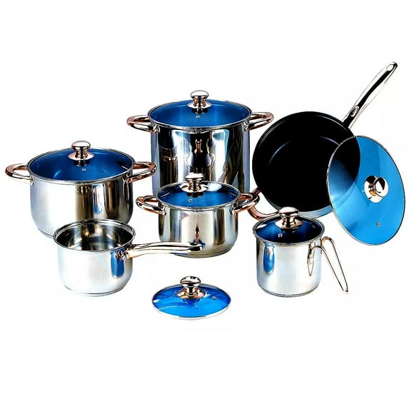 Batería Cocina 12 Piezas Acero Inoxidable Sartén Antiadherente