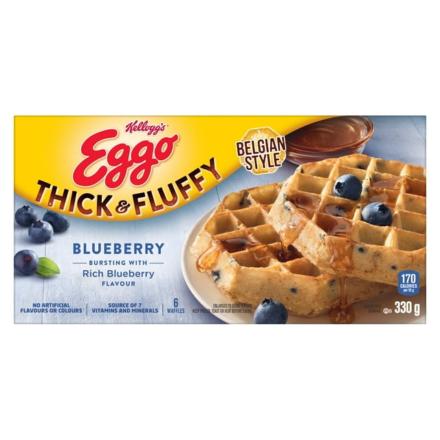 Eggo Belgian Style Frozen Waffles, Thick & Fluffy Blueberry Flavour, Pack of 6, 6 waffles, 330g