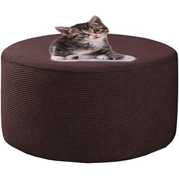 Velvet Round Ottoman Cover Stretch Ottoman Slipcover Footstool Protector Removable Ottoman Furniture Protector for Footrest Ottoman with Elastic Bottom (Color : Brown, Size : 19-22inch)