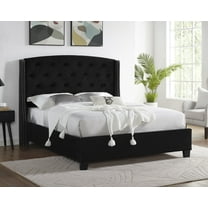 Summit Wingback Tufted Upholstered Bed with Nailhead in Black, King