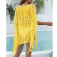 thumbnail image 4 of Lu's Chic Women's Beach Bikini Cover Up Crochet Beachwear Light Sheer Cute Hollow Out Fringed Summer Spring Break Yellow Small-X-Large, 4 of 4
