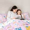 thumbnail image 5 of jejeloiu Watercolor Flower Blossom 7-Piece Bedding Comforter Set For Girls,Kawaii Unicorn Initial V Art King Bedding Sets For Kids,Colorful Stars Reversible, 5 of 7