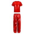 thumbnail image 4 of iiniim Girls Boys Hip Hop Jazz Dance Outfit Metallic Sparkly 2 Piece Short Sleeve T-Shirt and Shiny Pants Set Red 140, 4 of 7