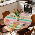 thumbnail image 2 of Summer Desserts Elastic Fitted Round Table Cover Ice Cream Lemon Colorful Stripes Waterproof Outdoor Tablecloth for Holiday Party, Picnic, Patio & Dining Fits Tables Up to 36"-44", 2 of 8