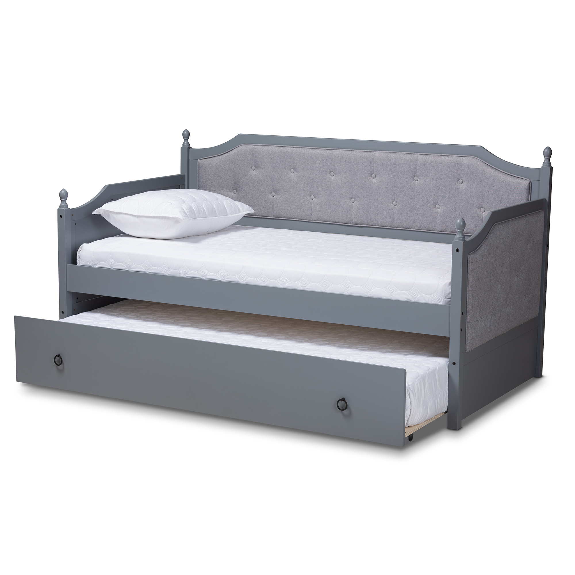 Baxton Studio Mara Classic and Traditional Grey Fabric Upholstered Grey Finished Wood Twin Size Daybed with Trundle