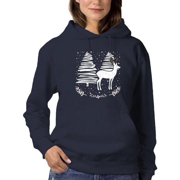 Reindeer In Winter Cool Design Hoodie Women -GoatDeals Designs, Female Large