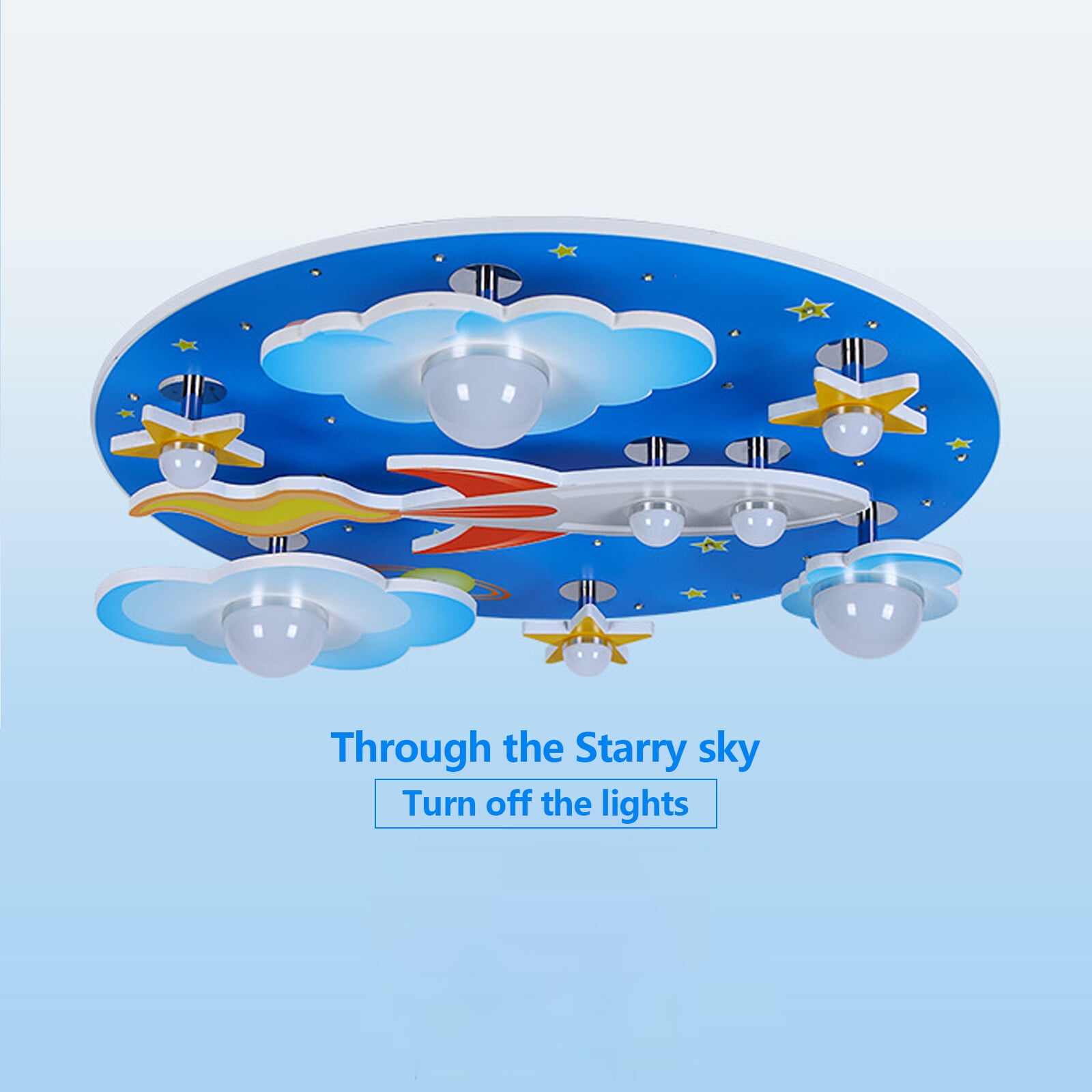 Modern Cartoon Adjustable Light Blue Star Rocket LED Ceiling Light Flush Mount Bedroom Room Lamp Fixture