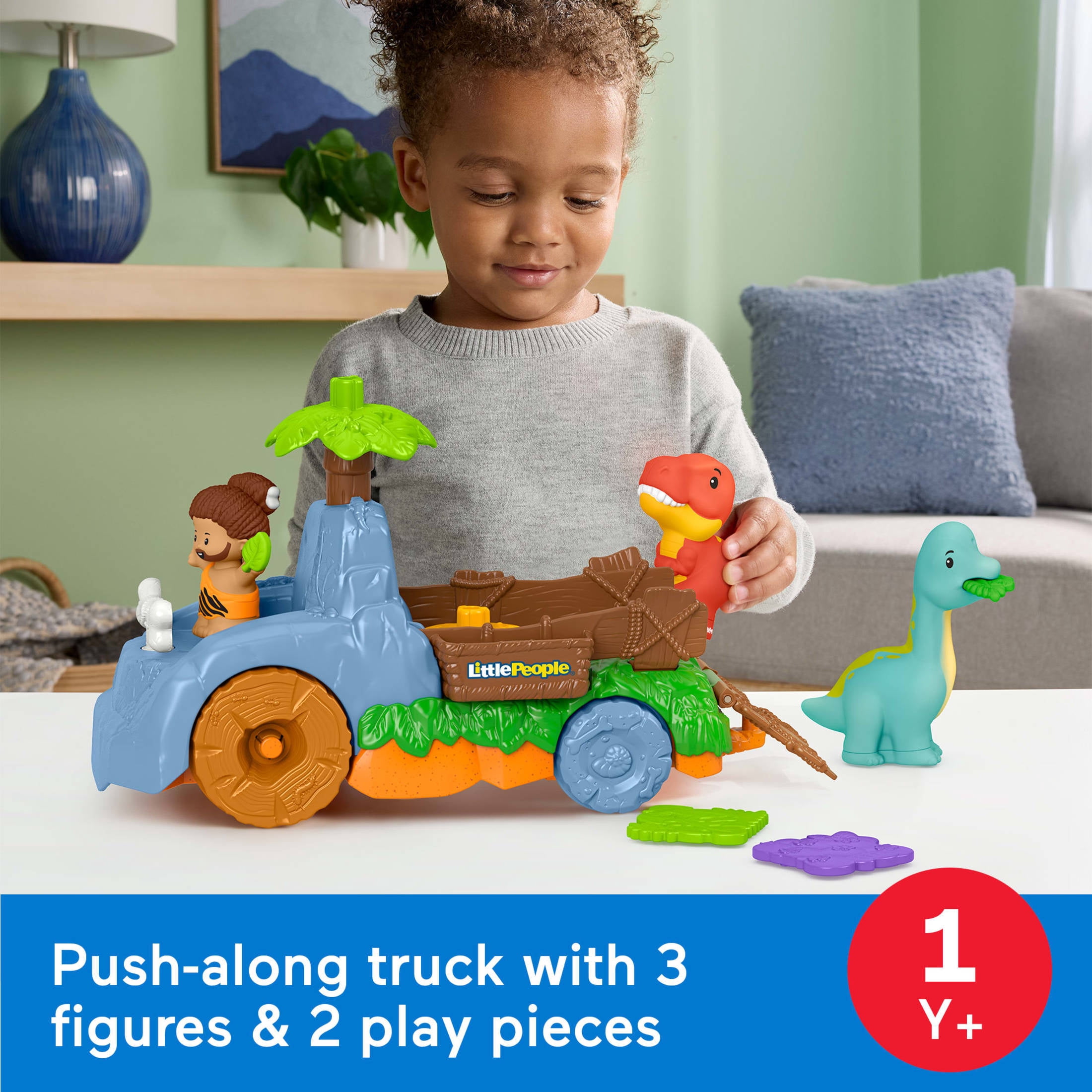 Fisher-Price Little People Dino Wobble Truck, 6-Piece Dinosaur Toy Set for Toddlers