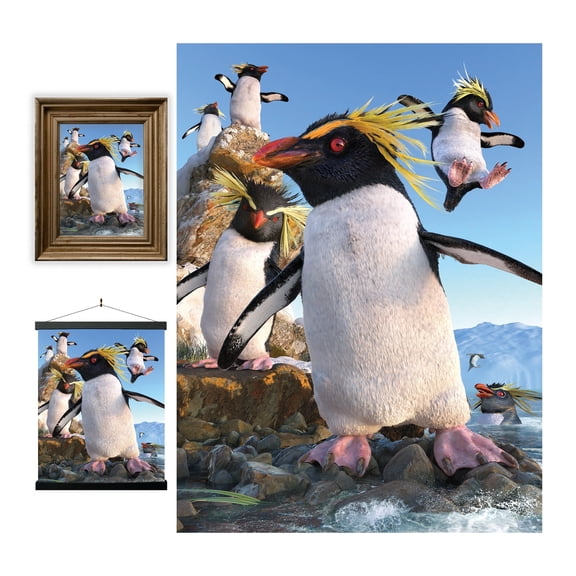3D LiveLife Lenticular Wall Art Rockhoppers from Deluxebase Unframed 3D Penguin Poster Decor