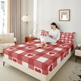 thumbnail image 4 of Castle Fairy Love Heart Couple 4 Pieces Queen Sheet Sets for Teens Adults,Red White Ultra Soft Flat Sheet,Geometric Plaid Queen Fitted Sheet,Lightweight Room Decor, 4 of 7