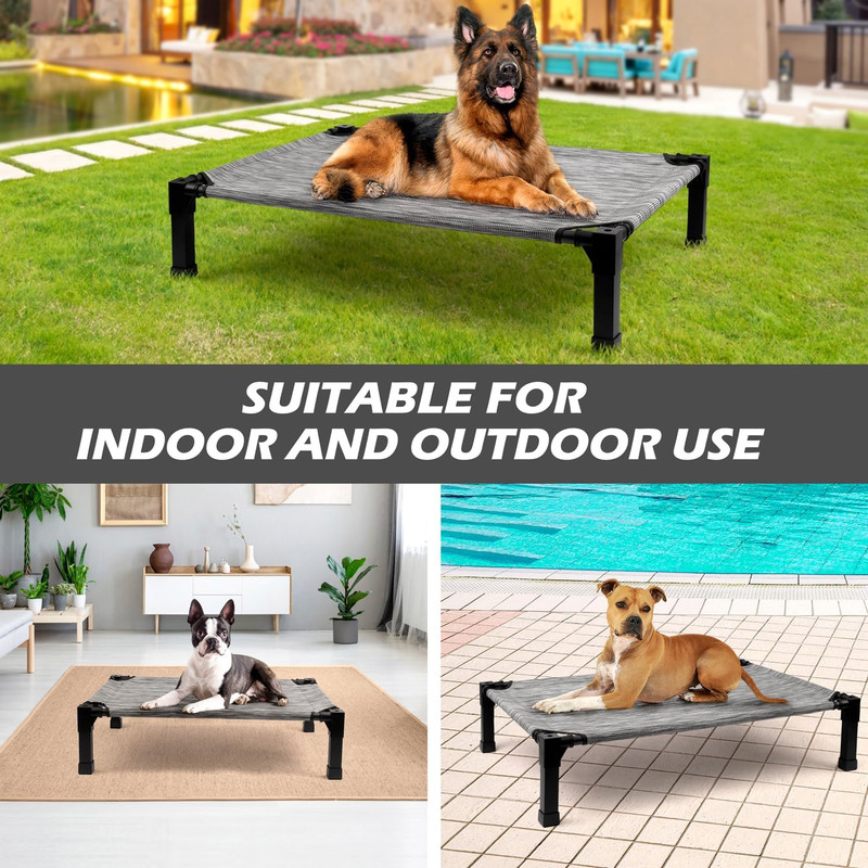 Elevated Dog Bed with Chew Proof Washable Breathable Mesh and Metal Frame, Portable No-Slip Feet for Outdoor or Indoor Use